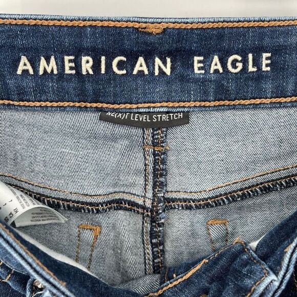American Eagle Level Stretch Hi Rise Shortie Roll Raw Hem Denim Shorts Women 4 - Picture 3 of 6